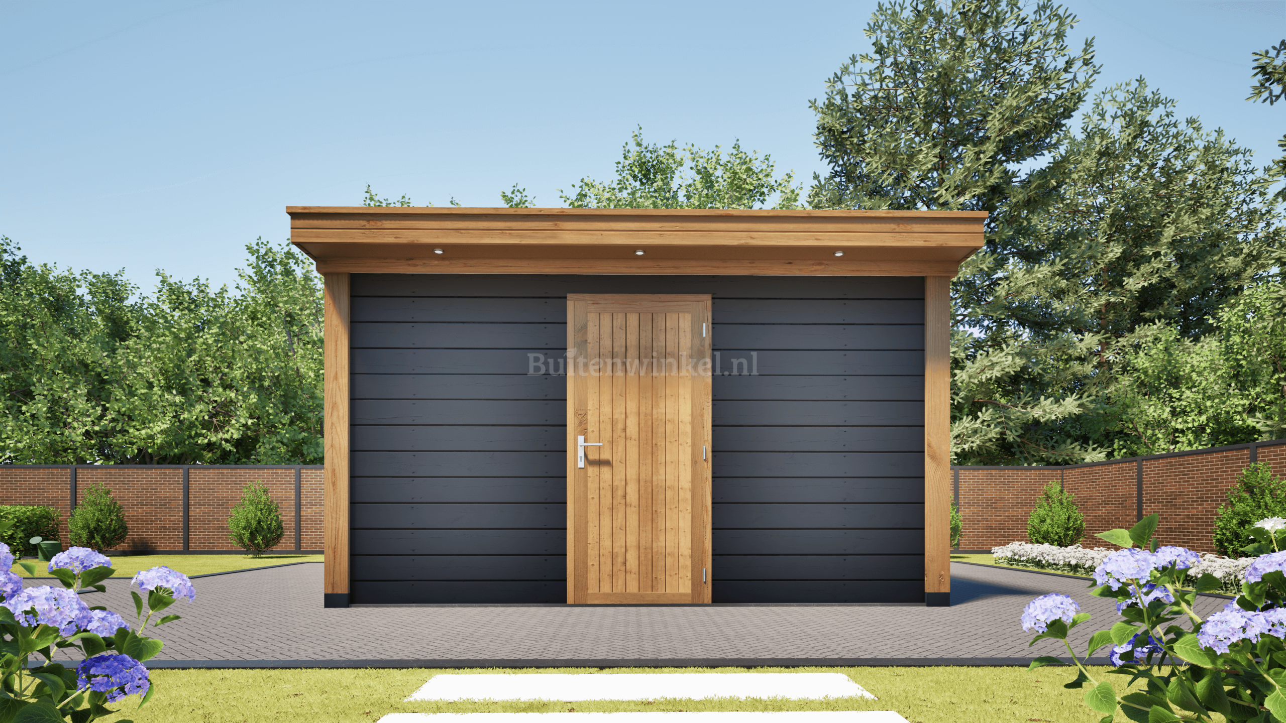 overkapping deluxe dubbelwandig 900cm x 300cm met schuur 300cm