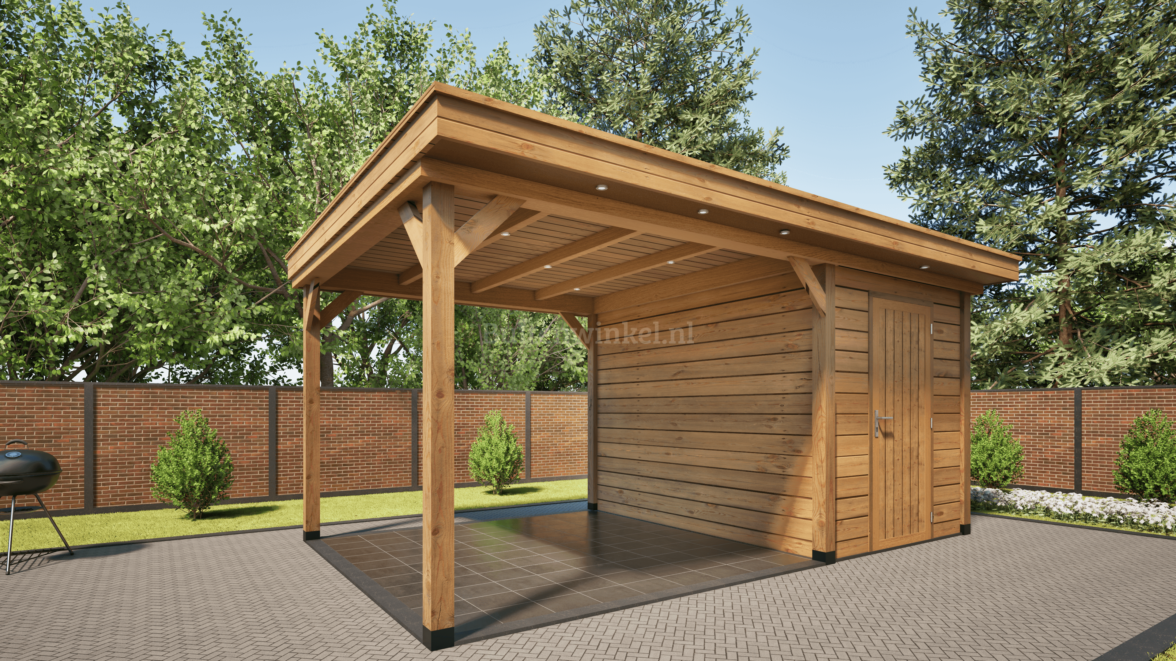 overkapping deluxe dubbelwandig 500cm x 300cm met schuur 200cm