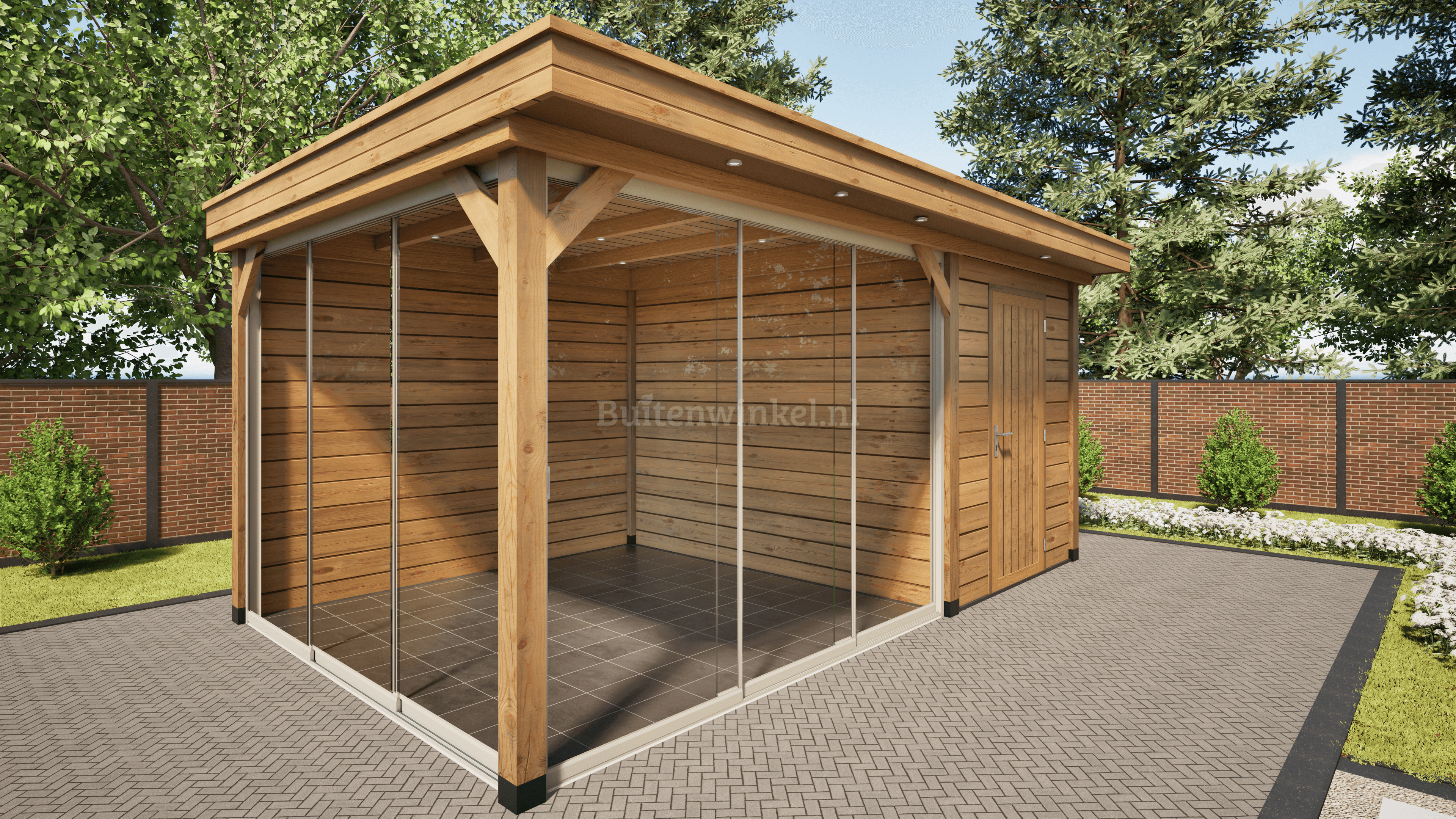 overkapping deluxe dubbelwandig 500cm x 300cm met schuur 200cm