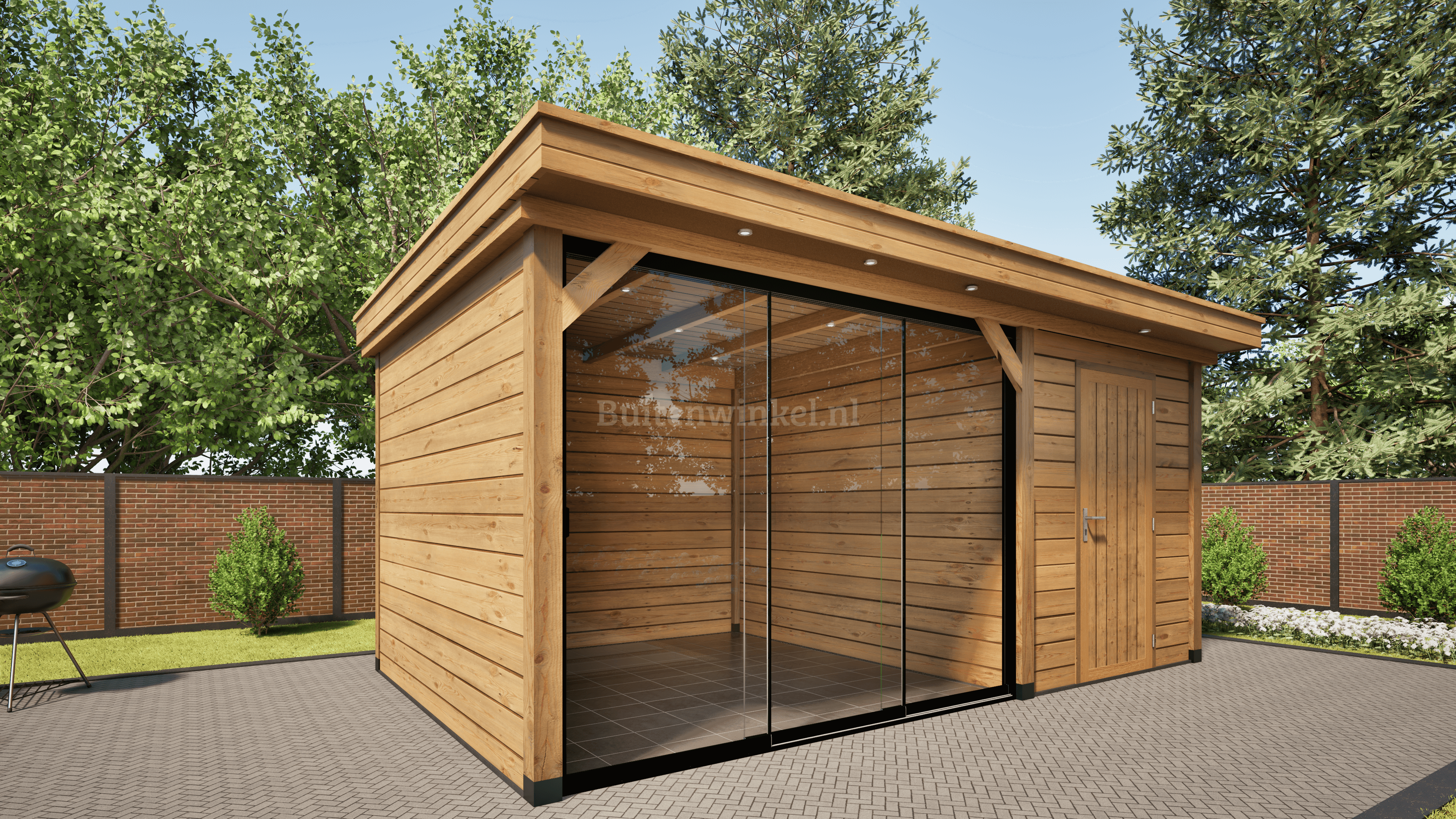 overkapping basic 500cm x 300cm met schuur 200cm