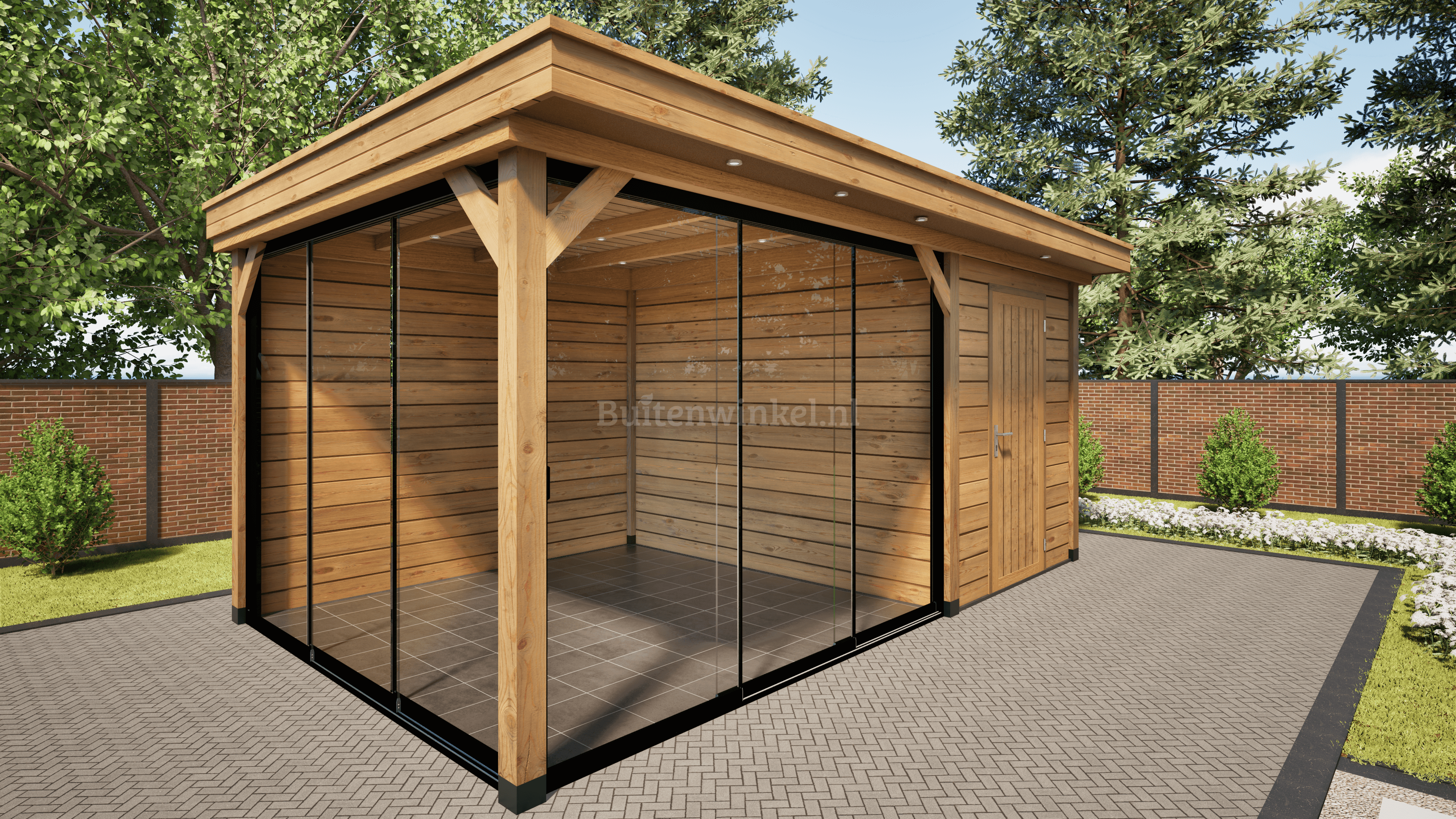 overkapping basic 500cm x 300cm met schuur 200cm