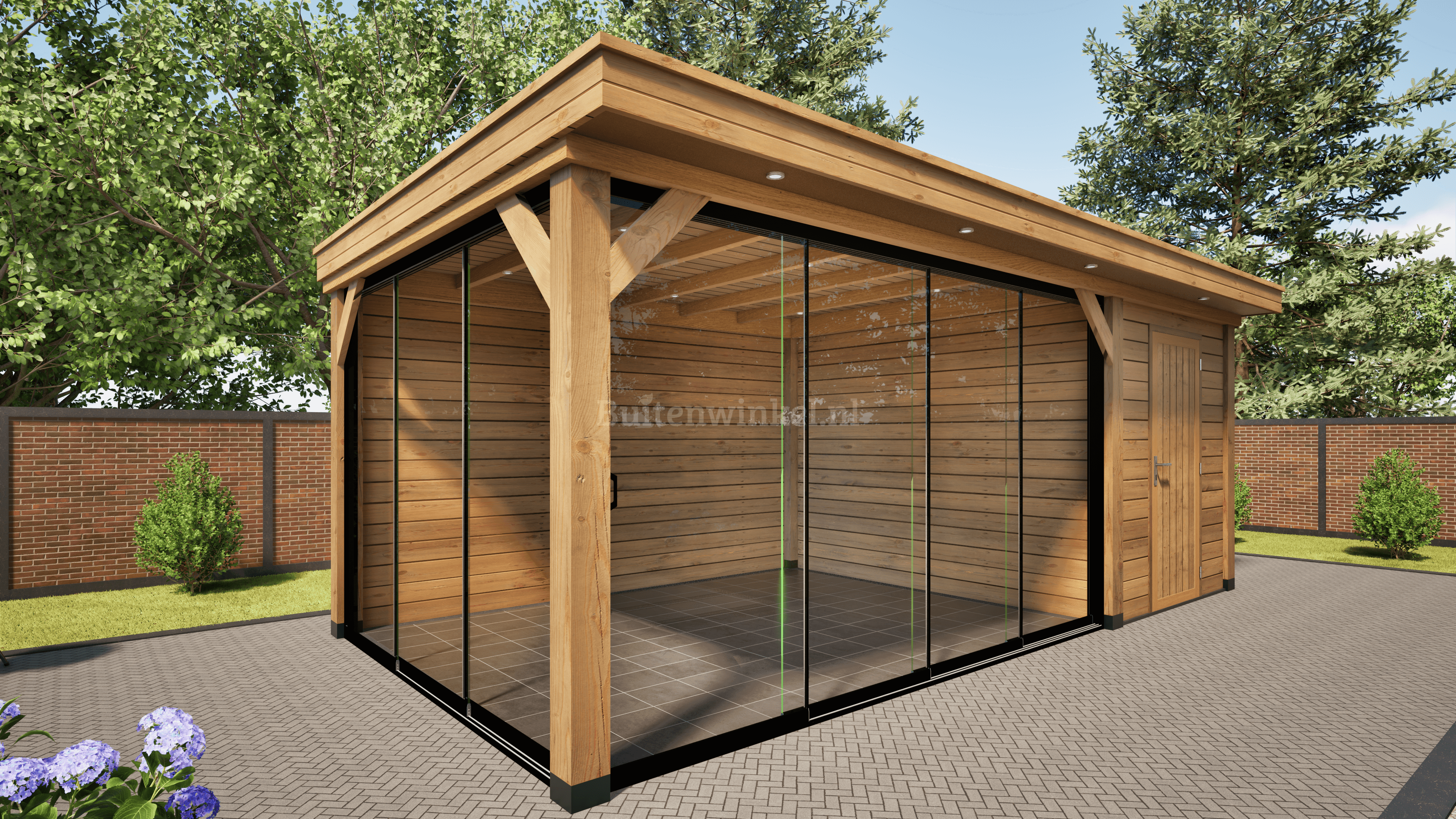 overkapping deluxe dubbelwandig 600cm x 300cm met schuur 200cm