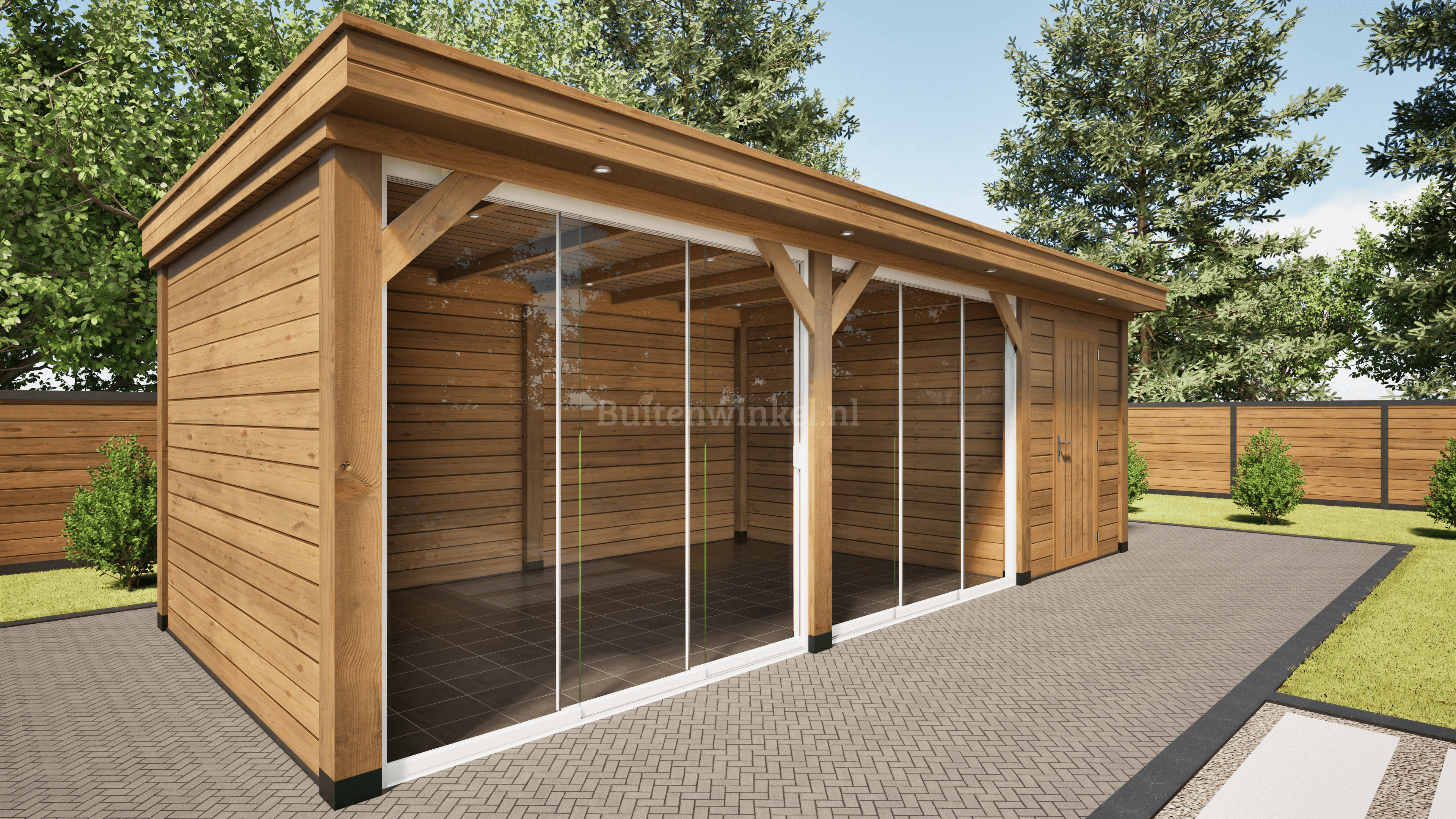 overkapping deluxe dubbelwandig 700cm x 300cm met schuur 200cm