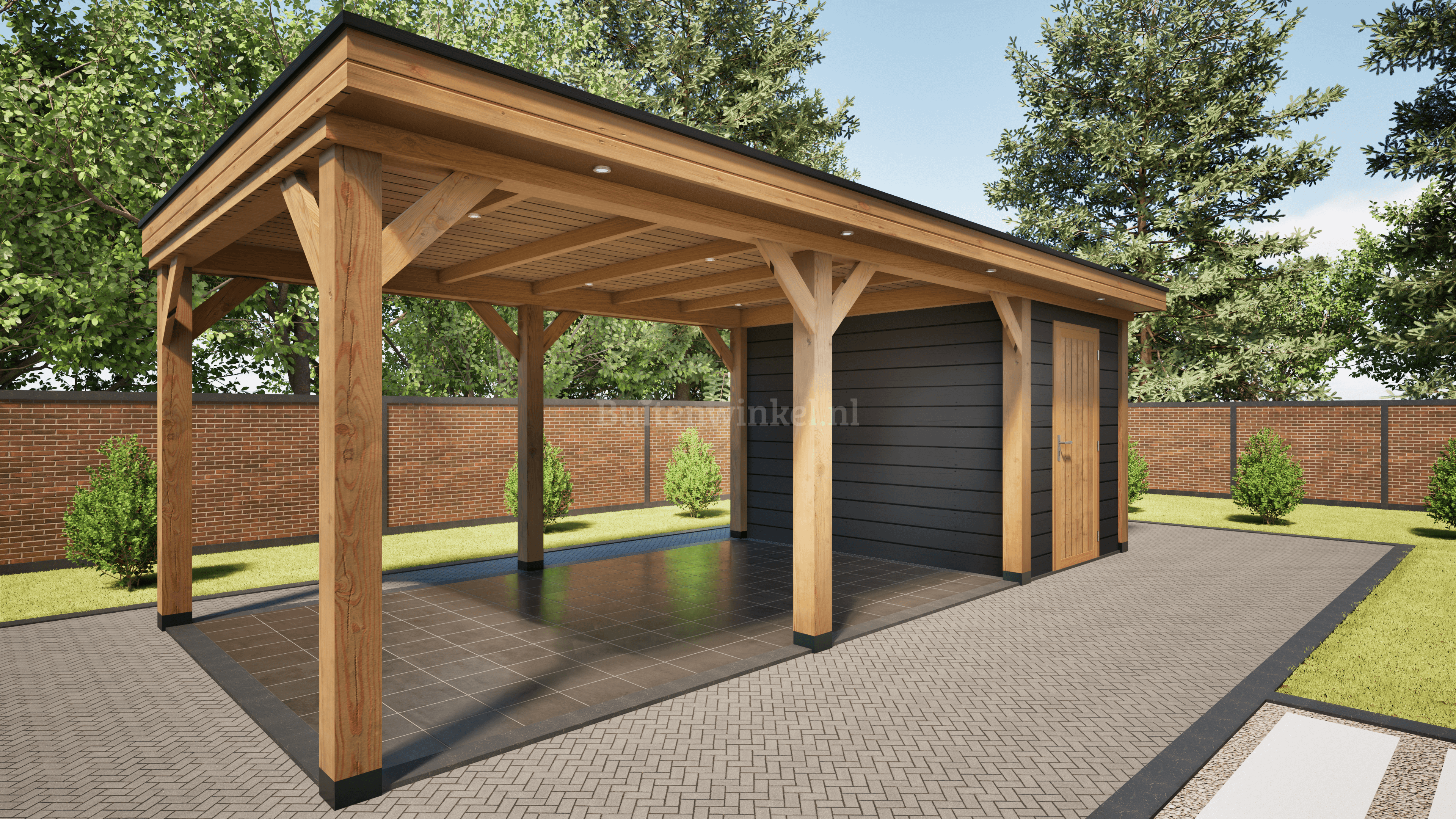 overkapping deluxe dubbelwandig 700cm x 300cm met schuur 200cm