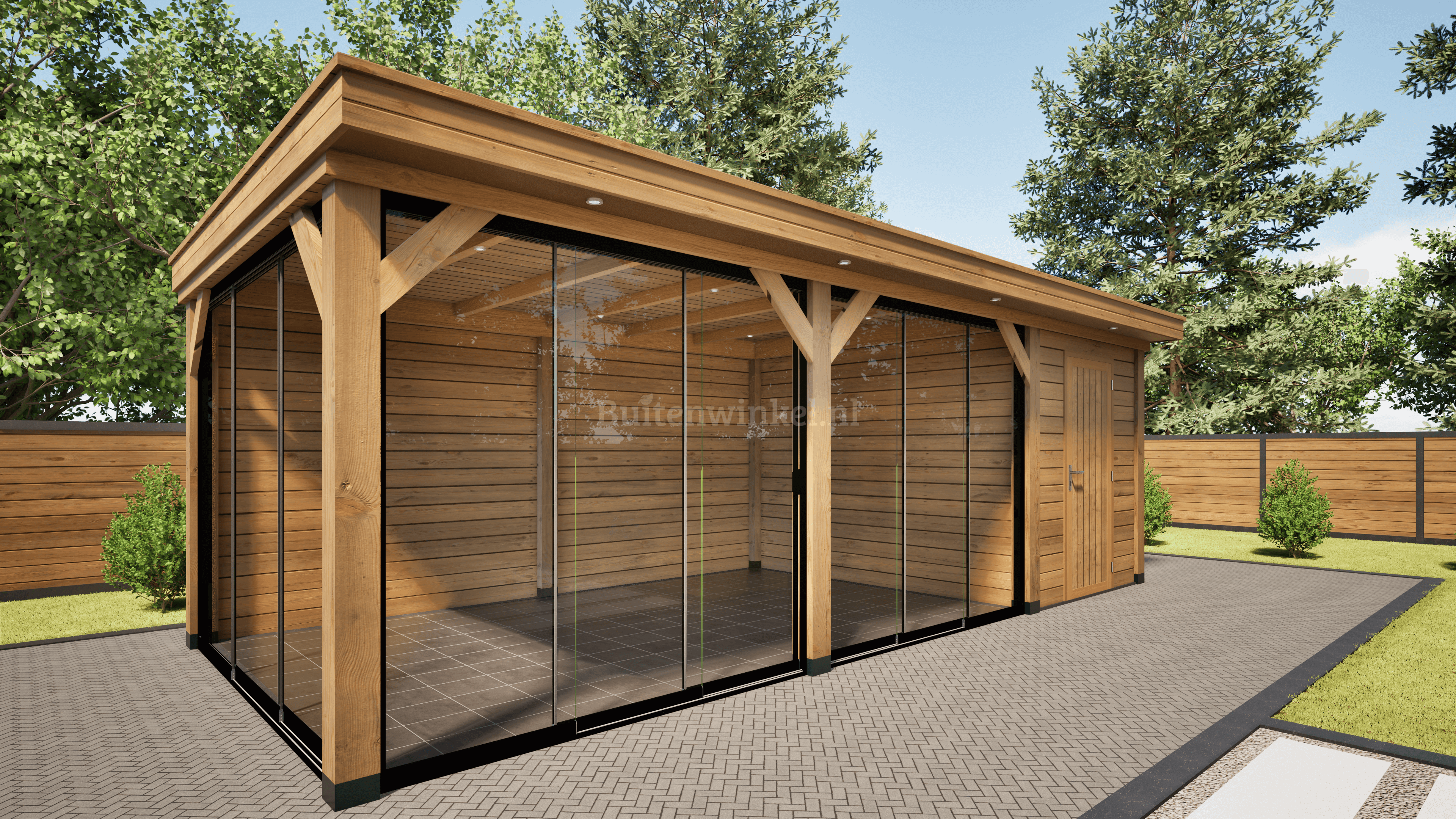 overkapping deluxe dubbelwandig 700cm x 300cm met schuur 200cm