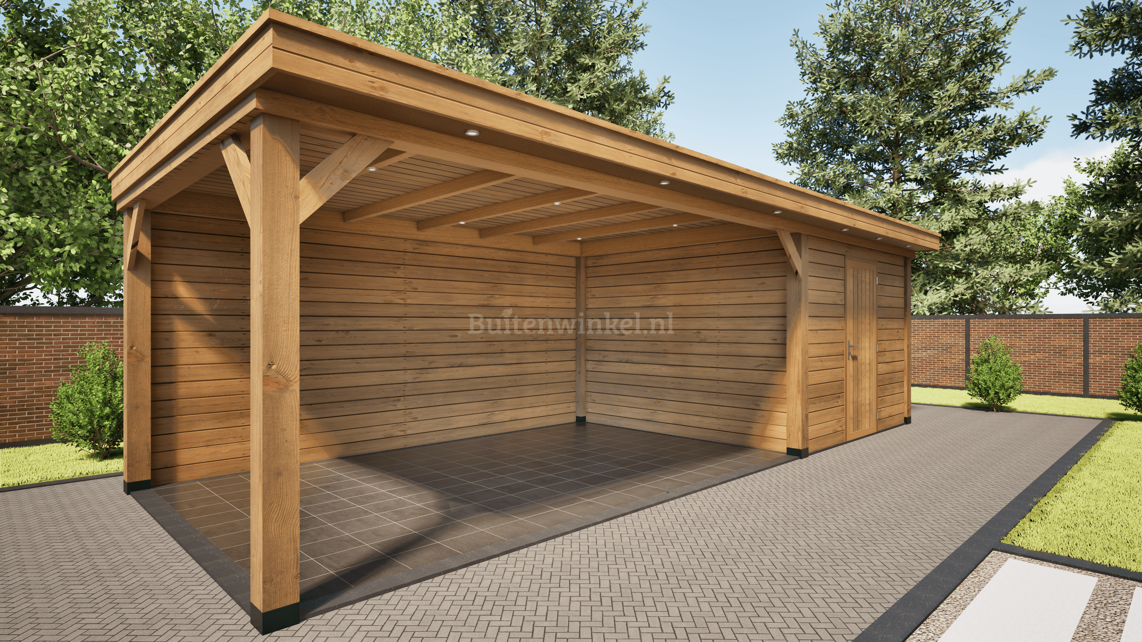 overkapping deluxe dubbelwandig 700cm x 300cm met schuur 300cm