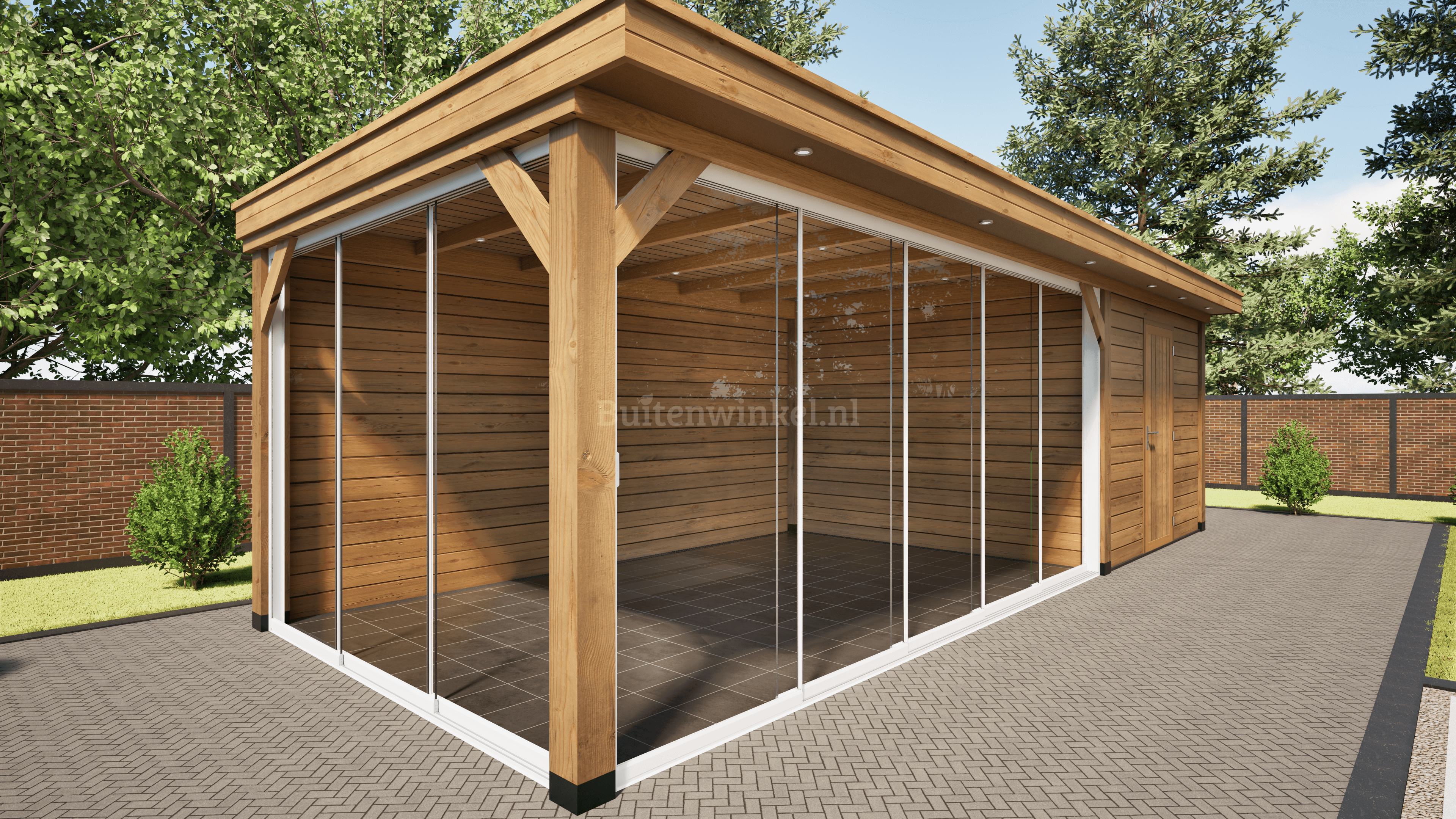 overkapping deluxe dubbelwandig 700cm x 300cm met schuur 300cm