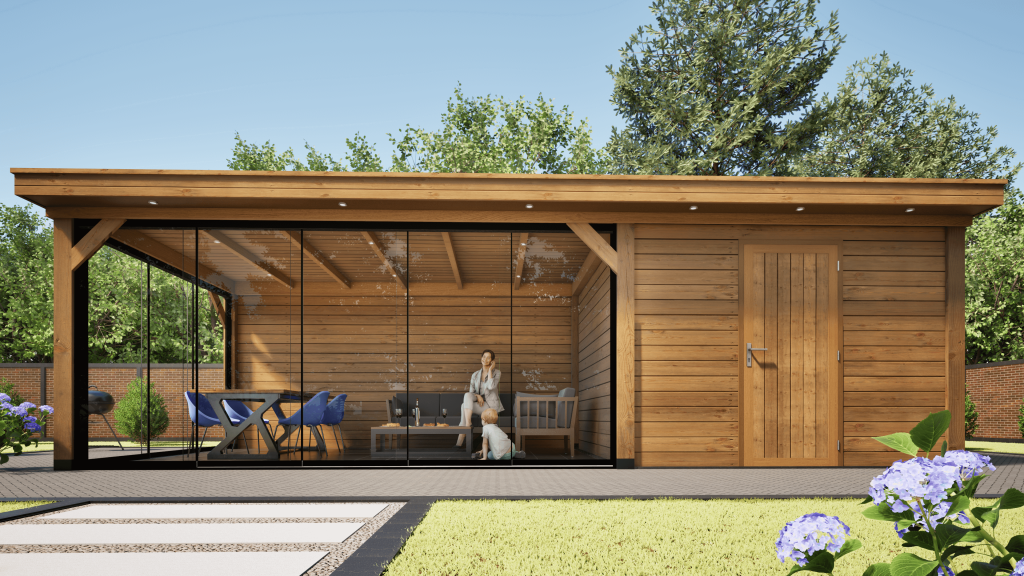 overkapping deluxe dubbelwandig 700cm x 300cm met schuur 300cm