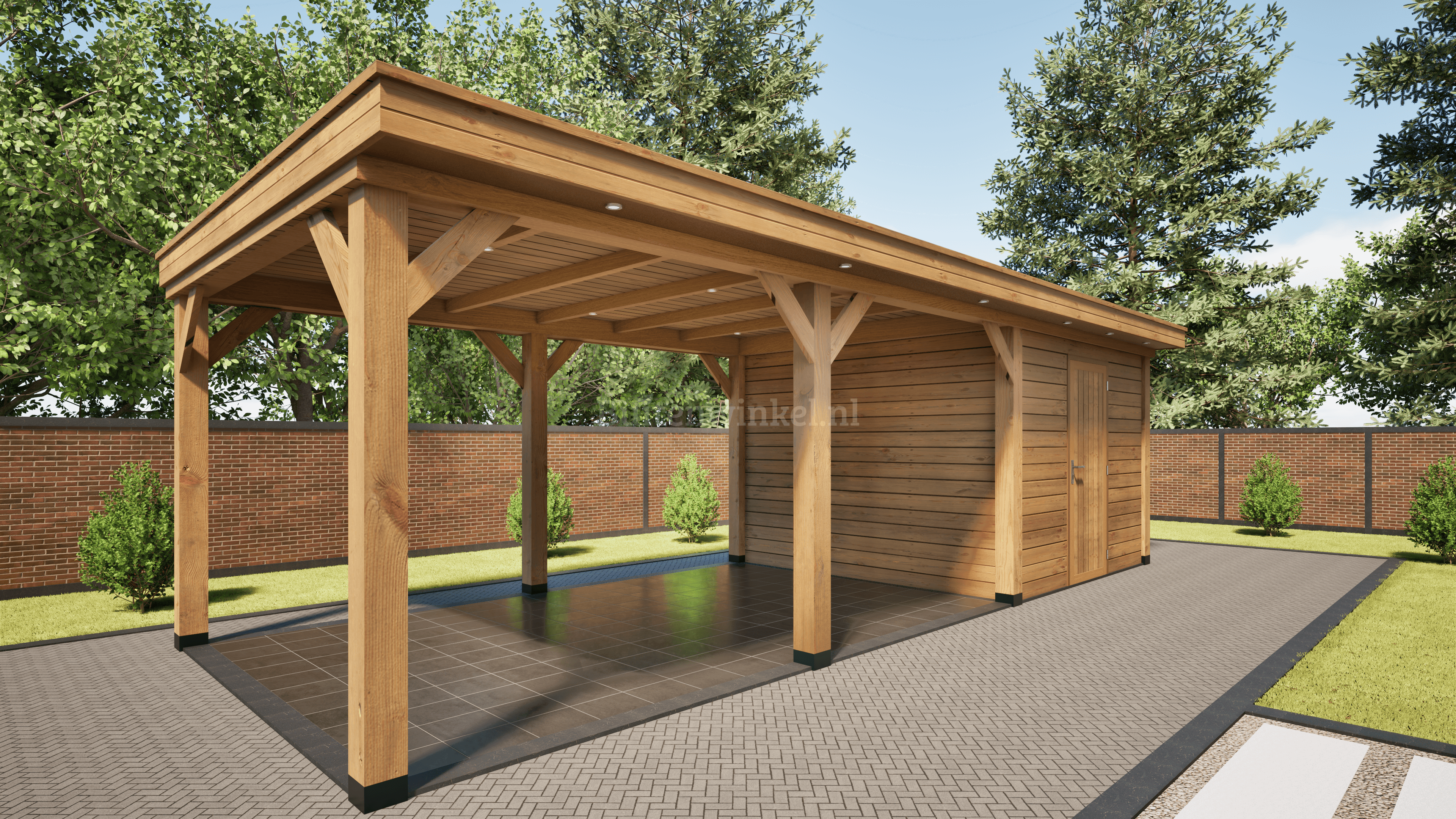 overkapping basic 900cm x 300cm met schuur 300cm