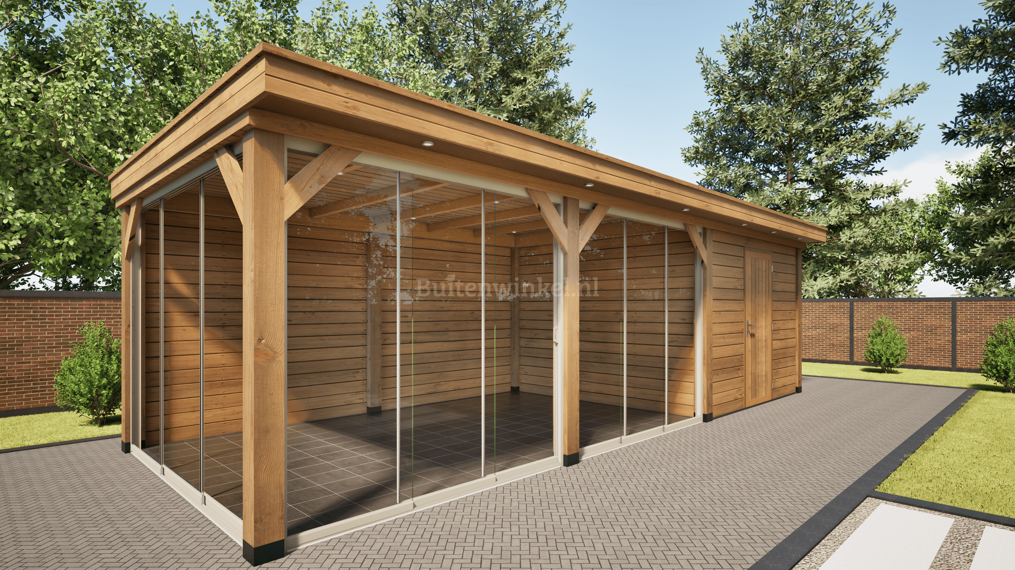 overkapping deluxe dubbelwandig 1000cm x 300cm met schuur 300cm