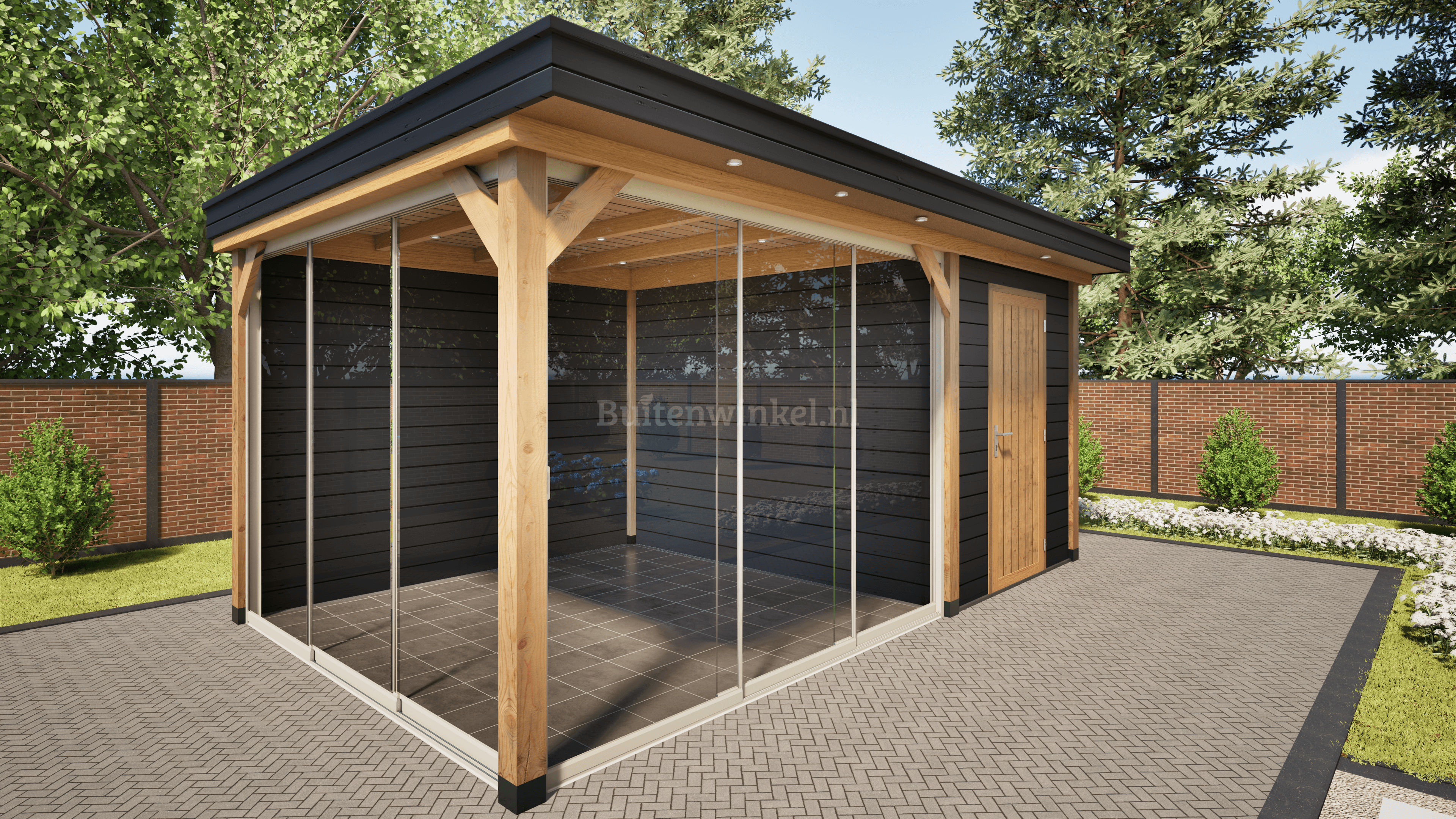 overkapping basic 500cm x 300cm met schuur 200cm