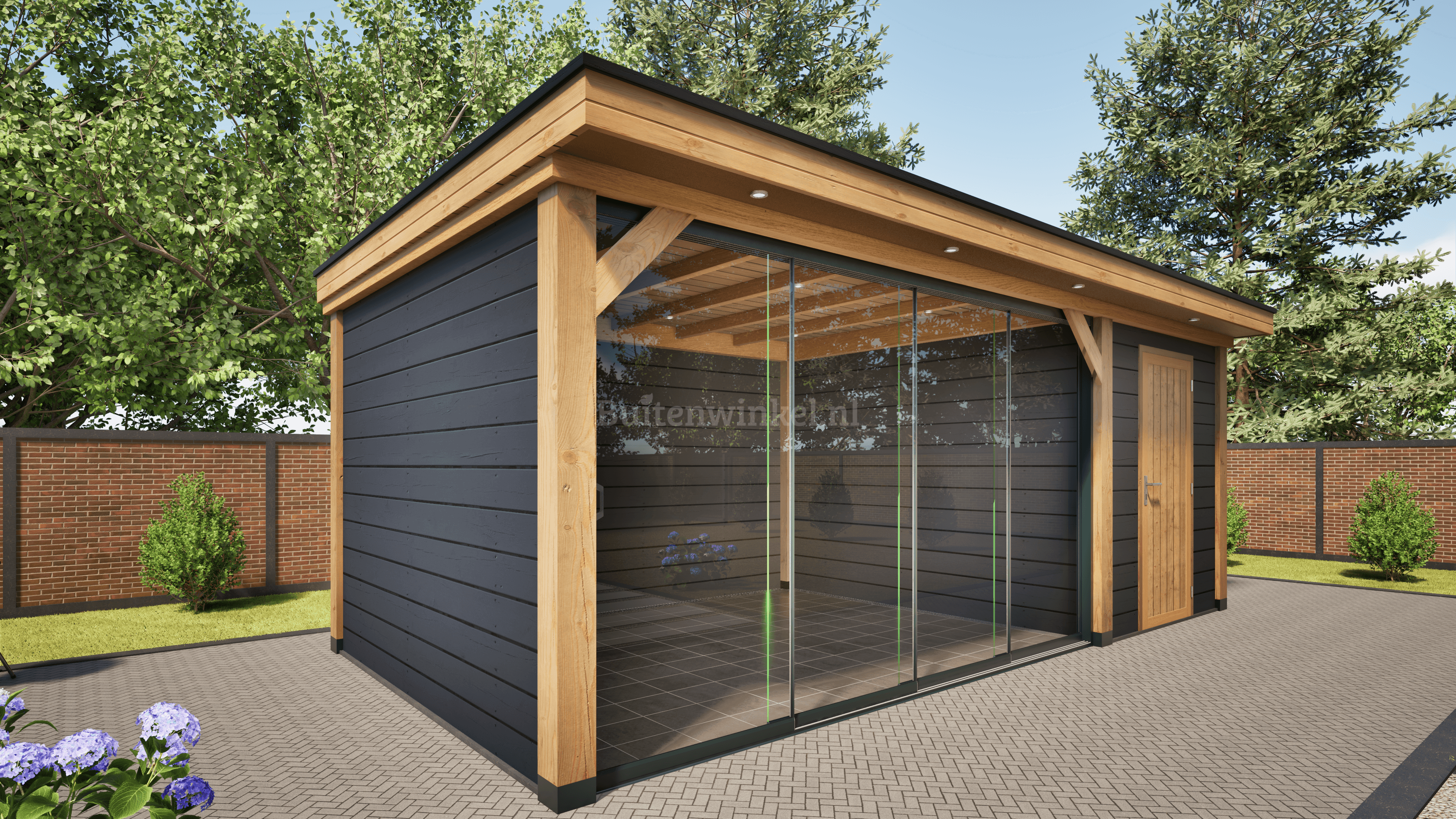 overkapping basic 600cm x 300cm met schuur 200cm