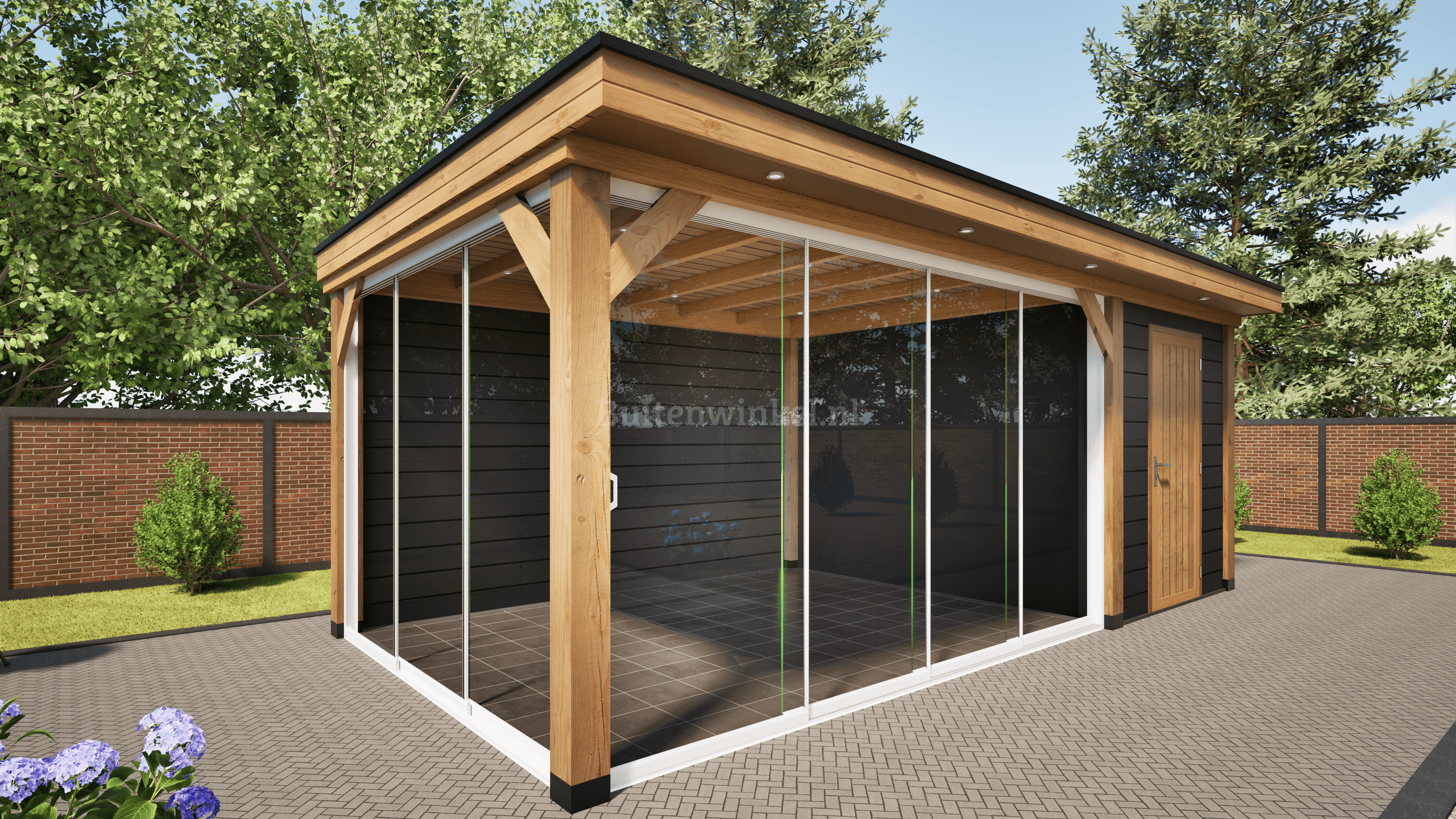 overkapping deluxe dubbelwandig 600cm x 300cm met schuur 200cm