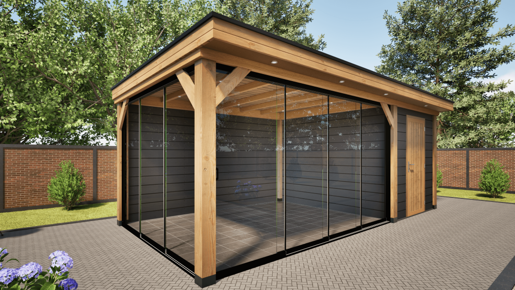 overkapping deluxe dubbelwandig 600cm x 300cm met schuur 200cm