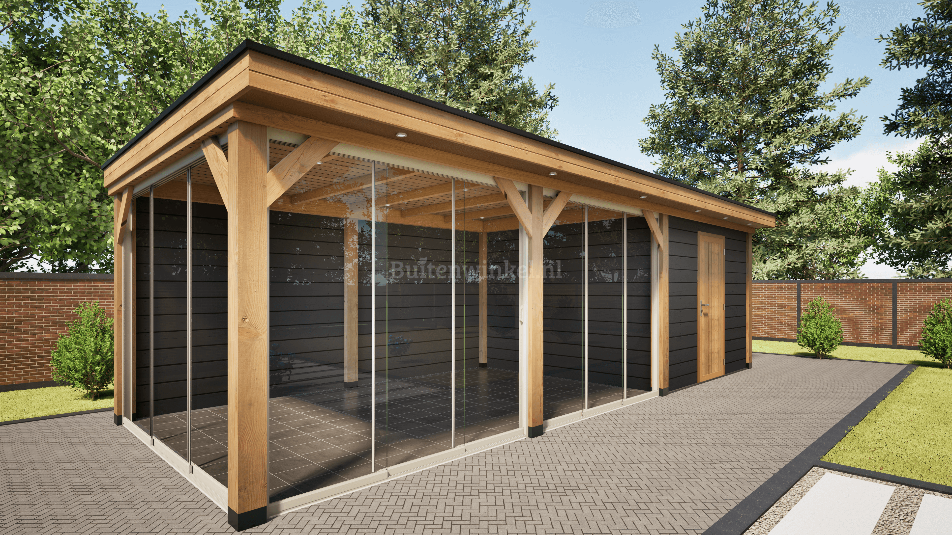 overkapping deluxe dubbelwandig 1000cm x 300cm met schuur 300cm